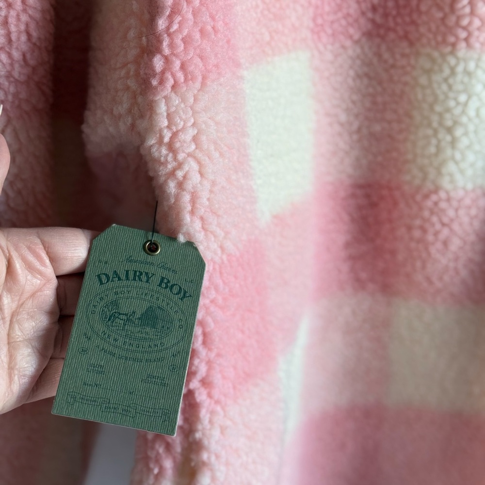 Cozy Pink and Cream Plaid Teddy Jacket - Picture 3 of 6